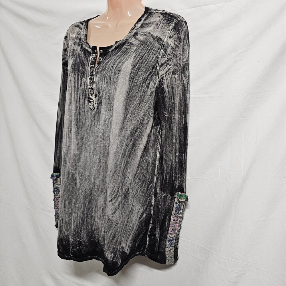 Aratta Silent Journey Women Size M Boho Popover Top Tunic Embroidery Acid Washed - Picture 9 of 14